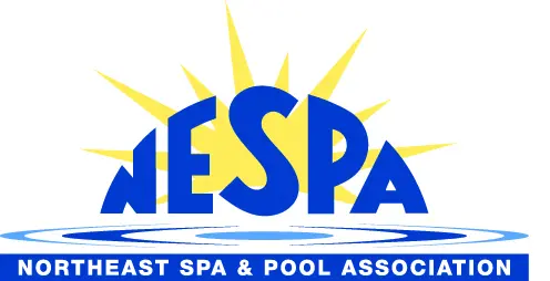 A blue and yellow logo for the northeast spa & pool association.